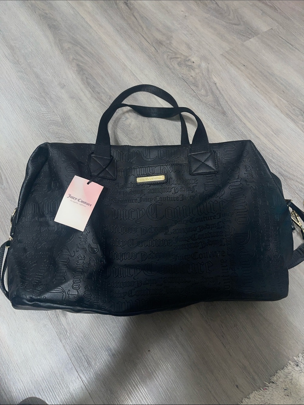 Juicy Couture Black Embossed Travel Duffel with Gold Accent